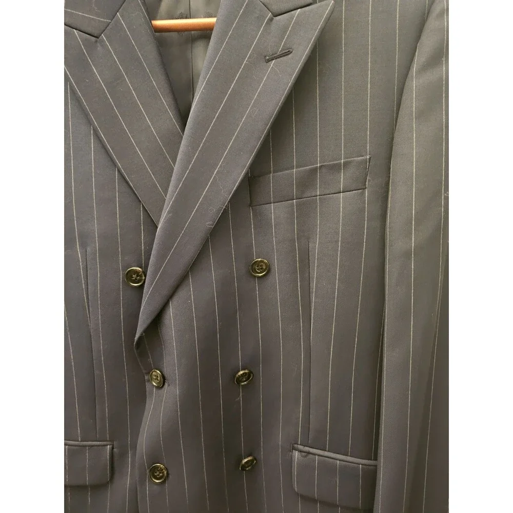 ​Lauren Ralph Lauren Mens Blazer 38S Navy Blue Pinstripe Double Breasted Lindsay